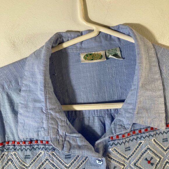 Womens Vintage Collections Etc Embroidered Button Shirt 2XL Blue White Red - Picture 3 of 9